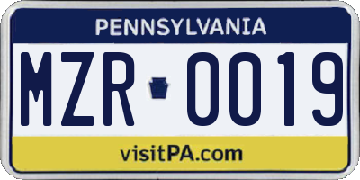 PA license plate MZR0019