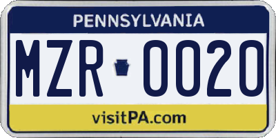 PA license plate MZR0020