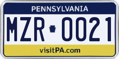 PA license plate MZR0021
