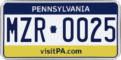 PA license plate MZR0025