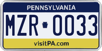 PA license plate MZR0033