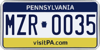 PA license plate MZR0035