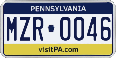 PA license plate MZR0046