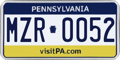 PA license plate MZR0052