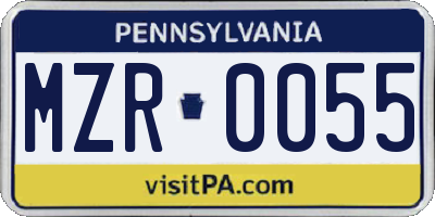 PA license plate MZR0055