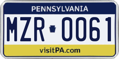 PA license plate MZR0061