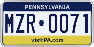 PA license plate MZR0071