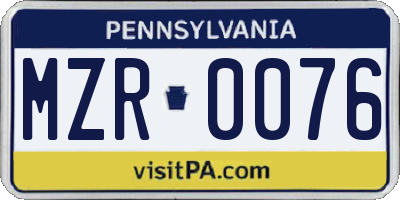 PA license plate MZR0076