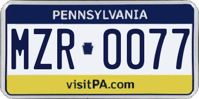 PA license plate MZR0077