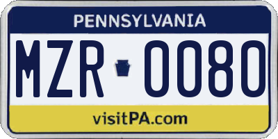 PA license plate MZR0080