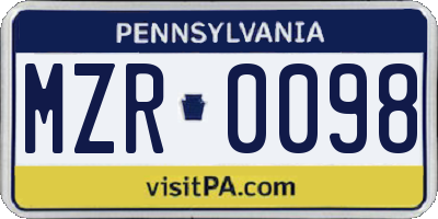 PA license plate MZR0098