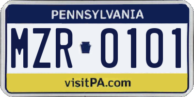 PA license plate MZR0101