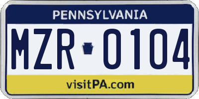 PA license plate MZR0104