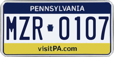 PA license plate MZR0107
