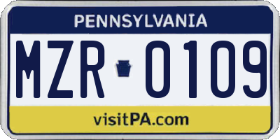 PA license plate MZR0109