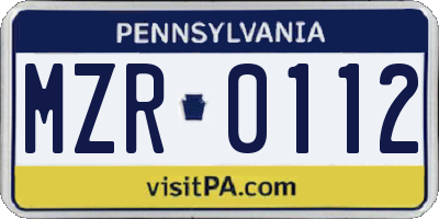 PA license plate MZR0112