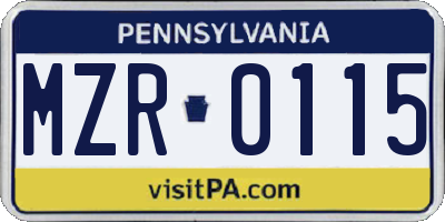 PA license plate MZR0115
