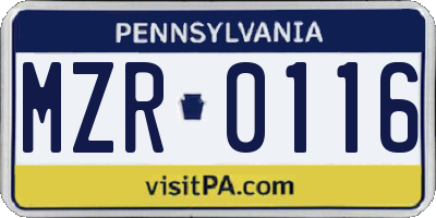 PA license plate MZR0116