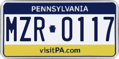 PA license plate MZR0117