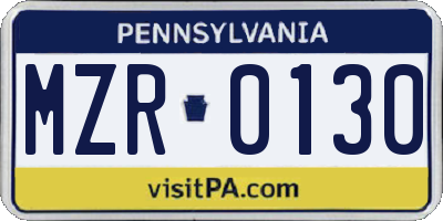 PA license plate MZR0130