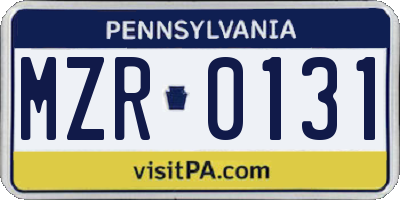 PA license plate MZR0131