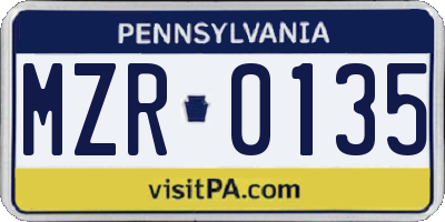 PA license plate MZR0135