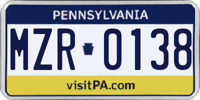 PA license plate MZR0138