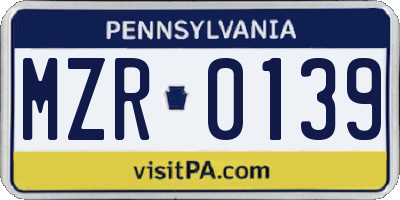 PA license plate MZR0139