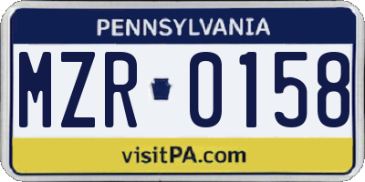 PA license plate MZR0158