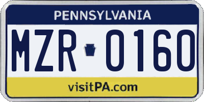 PA license plate MZR0160