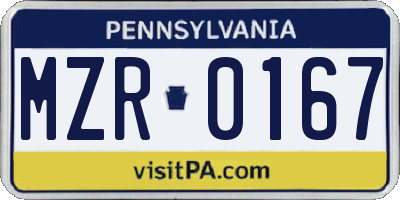 PA license plate MZR0167