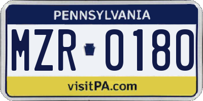 PA license plate MZR0180