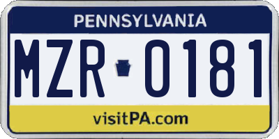 PA license plate MZR0181