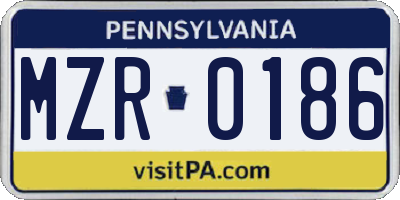 PA license plate MZR0186