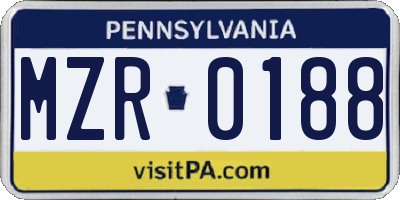 PA license plate MZR0188
