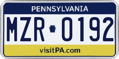 PA license plate MZR0192