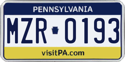 PA license plate MZR0193