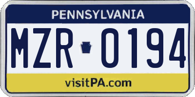PA license plate MZR0194