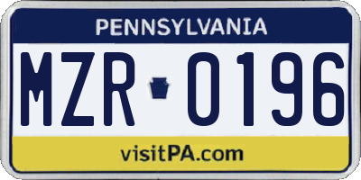 PA license plate MZR0196