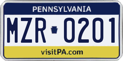 PA license plate MZR0201