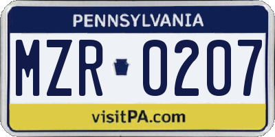 PA license plate MZR0207