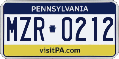 PA license plate MZR0212