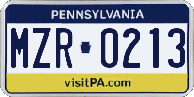PA license plate MZR0213