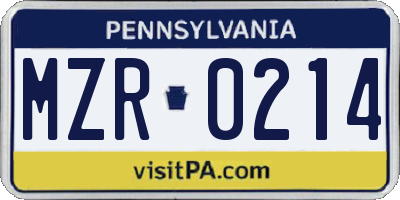 PA license plate MZR0214