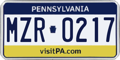 PA license plate MZR0217