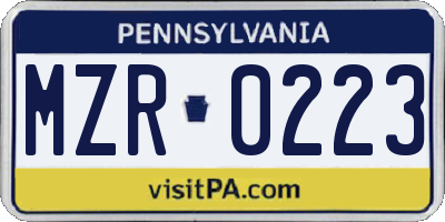 PA license plate MZR0223