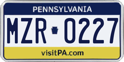 PA license plate MZR0227