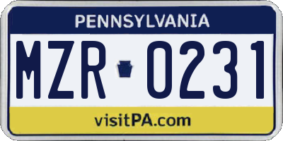 PA license plate MZR0231