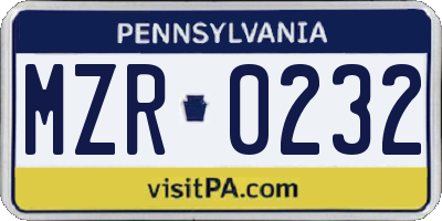 PA license plate MZR0232