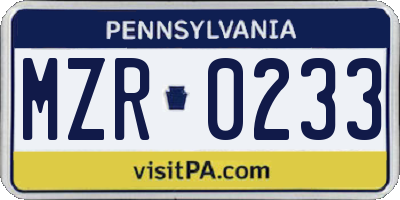 PA license plate MZR0233